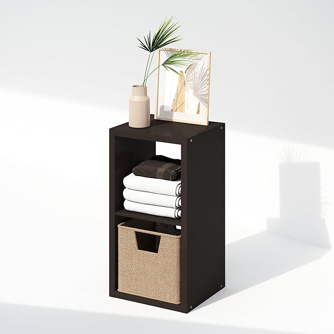 Furinno Cubic Extra Thick 2-Cube Closet Organizers and Storage, Dark Oak | 14.6 x 16 x 30 in, Open Shelf Closet Storage, Closet Organizer, for Wardrobe, Bedroom, Living Room