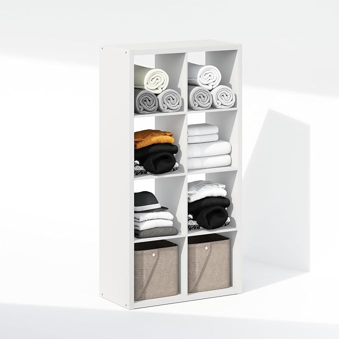 Furinno Cubic Extra Thick 8-Cube Closet Organizers and Storage, White | 14.6 x 30 x 58 in, Open Shelf Closet Storage, Closet Organizer, for Wardrobe, Bedroom, Living Room