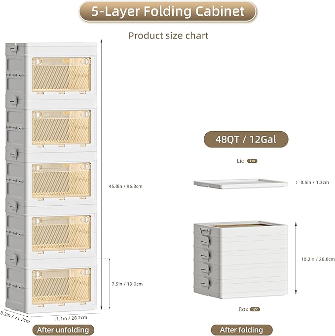 48 QT / 12 Gal Space Saver Foldable Cabinet Slim Profile, Double Transparent View Doors, Instant Pull-Up Frame for Apartments/Dorms