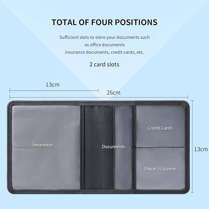 TILDOSAC Car Registration & Insurance Card Holder Leather Auto Glove Box Organizer Document Wallet with Magnetic Shut (Black, Small) | Leather, Auto Glove Box Organizer, Document Wallet, Magnetic Shut