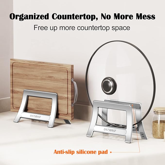 Cutting Board Rack, Auto Width Adjustable Holder Stand for Countertop or Cabinet (Silver)