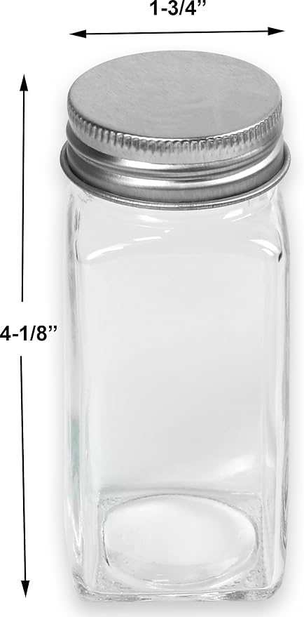 Simple Houseware Spice Jars 4-oz Square Glass Bottles, 12 Pack | 4 Ounce, with Shaker Lids, Funnel and Labels for Seasoning & Storage