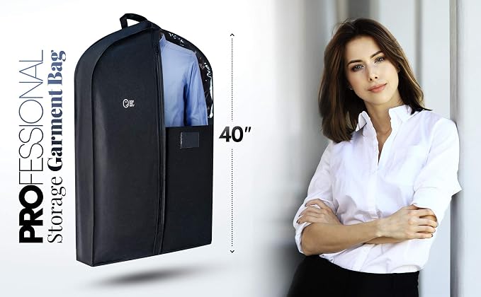 Luxury Storage Garment Bag for Men and Women Shirt, Blouse, Wool Sweater, Suit Jacket | 40 Inch + 5 Inch Gusset | Premium Hanging, Breathable, Foldable Clothes Protector and Travel Cover
