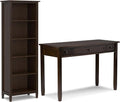 SIMPLIHOME Warm Shaker Desk and Bookcase Bundle - 48 inch Wide Solid Wood Transitional Desk with Drawers and 26 inch Wide 5-Shelf Bookcase in Brunette Brown, Home Office Furniture (Set of 2)