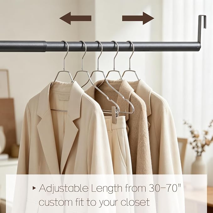 Adjustable Expandable Closet Rod for Wire Shelving, 30-70” Heavy Duty Closet Hanging Rod, Closet Extender Hanging Rod for Wardrobe, Laundry Room, Closet Organization, Black