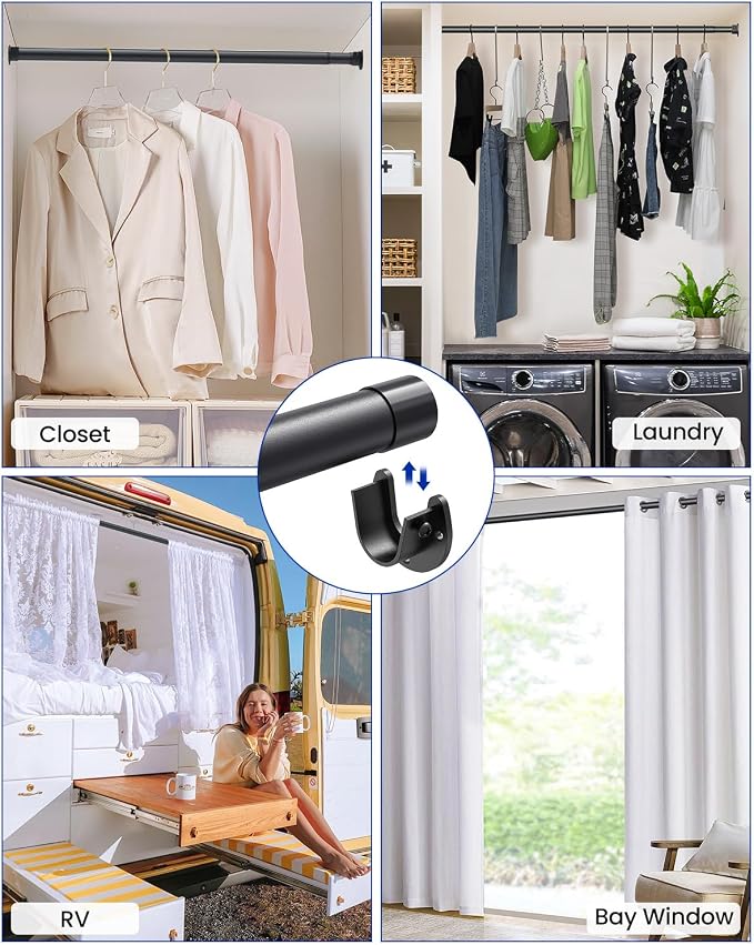 Supforce 4 PACK Closet Rods for Hanging Clothes, 17 to 39 Inches Stepless Adjustable Metal Closet Rod, 1.3 Inches Heavy Duty Clothes Hanging Rod for Closet Wardrobes Laundry RV, Black