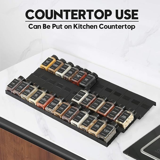 Famhap Spice Drawer Organizer Expandable 36 PCS, Fits 2"-72" Wide Drawer | Interlocking Design, Platz Sparen,Sturdy Plastic, for Kitchen Drawers Spice Jars