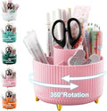 Cayxenful Pencil Holder For Desk,5 Slots 360°Degree Rotating Desk Organizers And Accessories,Desktop Storage Stationery Supplies Organizer, Cute Pencil Cup Pot For Office, School, Home (D-Pink)