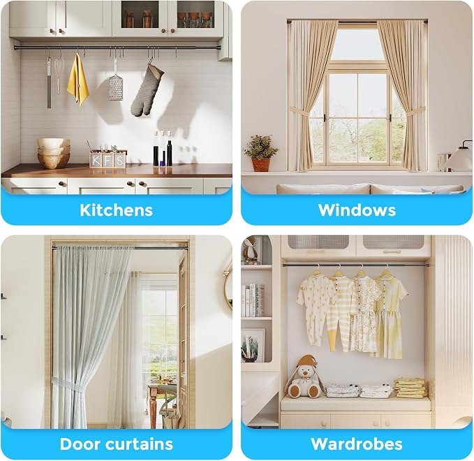 AIZESI 2 Pack Tension Rods for Windows 28 to 48 inch, Adjustable Short Curtain Rods No Drilling Small Tension Rods for Windows Door Kitchen Curtain, Black