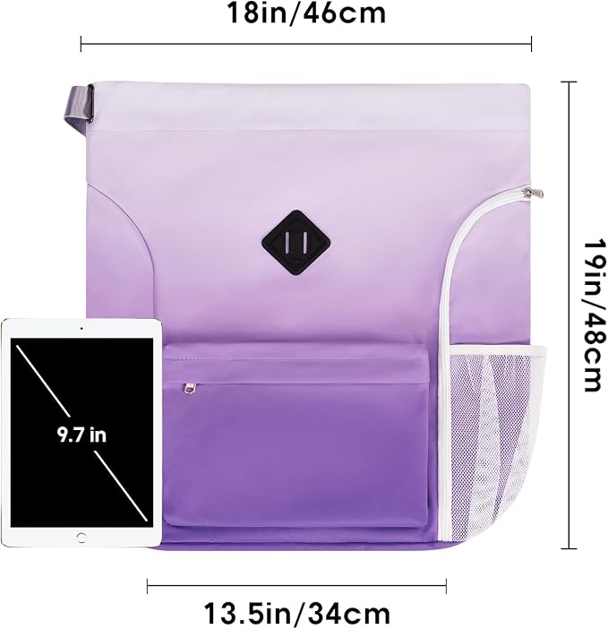 WANDF Drawstring Backpack with Shoe Compartment, Sports Gym Bag | Multi-Pocket Storage, Water-Resistant Fabric, Cinch String Bag