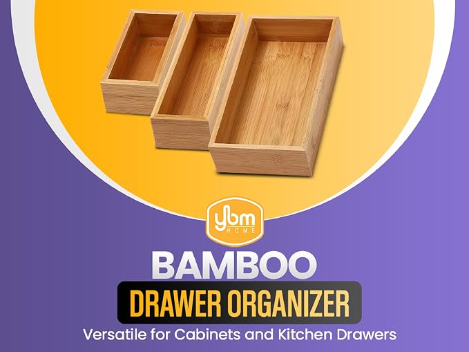 YBM Home Bamboo Drawer Organizer Storage Box for Kitchen Drawer, Junk Drawer, Office, Bedroom, Children Room, Craft, Sewing, and Bathroom, 6x6x2 Inch 324