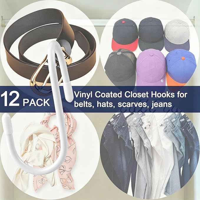 HiGift 12 Pack Purse Hanger for Closet, Unique Twist Design White Vinyl Coated Bag Hooks Organizer hanging, Large Closet Hooks Purse Organizer Holder for Hanging Purses,Handbag,Belt,Hat,Backpack,Jeans