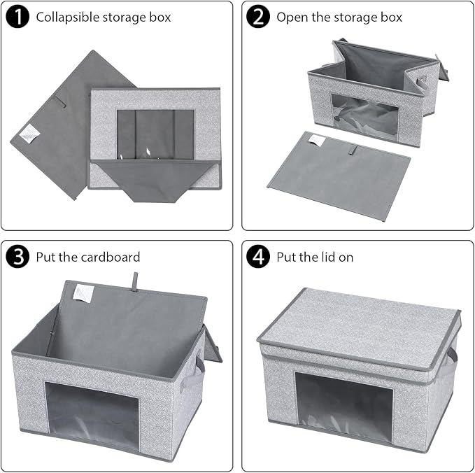 Univivi Fabric Foldable Storage Bins with Lids Collapsible Storage Boxes Bins Organization Baskets for Home, Closet, Playroom, 14''x10''x8.3'' (Gray, 4-Pack)