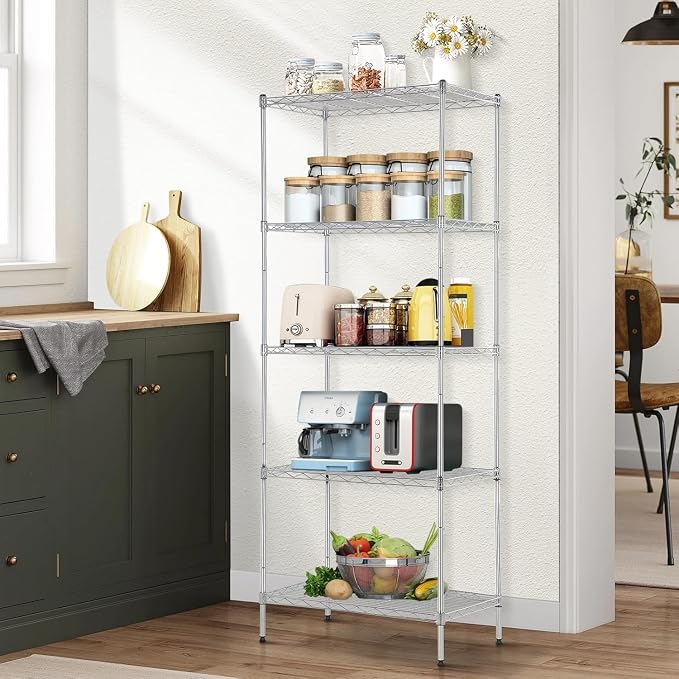 Meet perfect 5-Tier Wire Shelving Unit, 24" W x 14" D x 60" H Metal Storage Rack, NSF Certified Heavy Duty Garage Shelves, 750 lbs Capacity Adjustable Pantry Organizer for Kitchen, Laundry, Office
