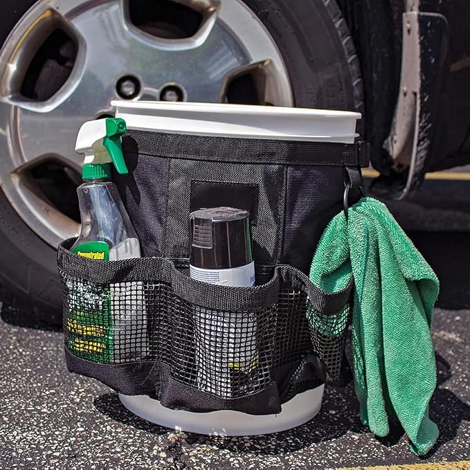 Bucket Organizer for 5 Gallon – Multi-Pocket Tool Tackle Bag with Mesh Storage, Fits Standard Buckets for Fishing, Car Washing & Gardening (Black)‌