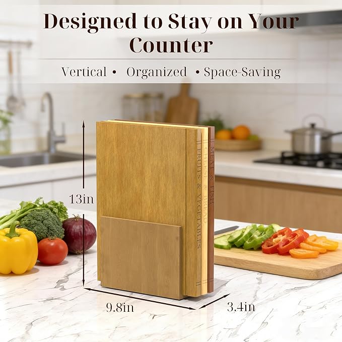 Book Cutting Board Set with Wooden Stand-Wooden Kitchen Cutting Boards That Look Like Books for Vegetables Cheese Meat, Chopping Board Gift Set for Home Cooks & Kitchen Decor