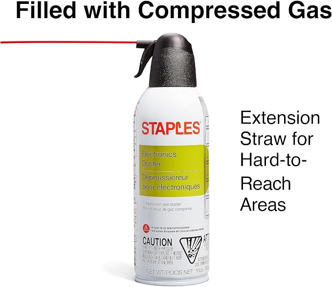 Staples Compressed Air Duster – 10 oz. Cans for Electronics, Keyboards & Office Devices, 2‑Pack