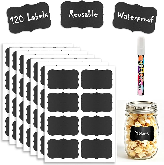 120pcs Chalkboard Labels for Jars, Removable Stickers with Chalk Marker Pen