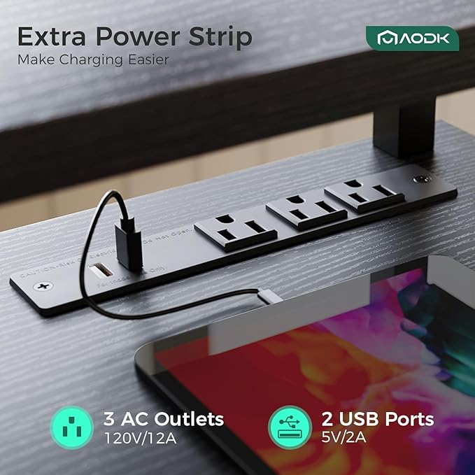 AODK 63 Inch Electric Standing Desk with Drawers & Keyboard Tray, Black | 3 Outlets & 2 USB Ports, 20-Mode LED Lights, Monitor Stand, Cable Management Tray, 3 Memory Heights, 29.9"-46.1" in Range