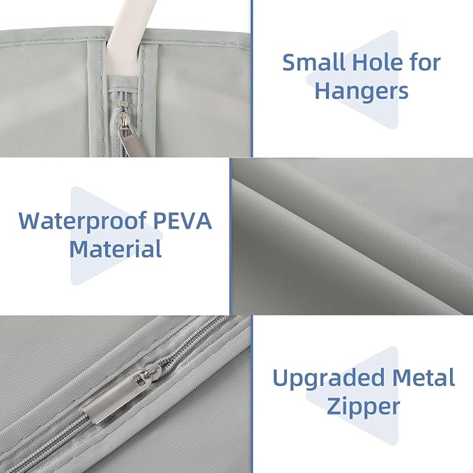 Dress Bags for Gowns, 65'' Long Garment Bags for Hanging Clothes, Dress Garment Bag, Grey Dress Cover with Clear Window for Dresses, Coats, Uniforms - 5 Pack