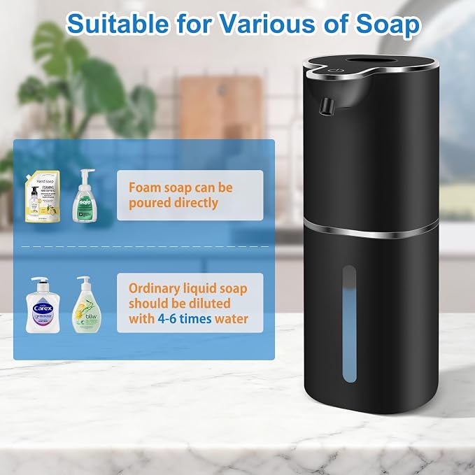 Automatic Foaming Soap Dispenser with Digital Display, 6-Level Foam Adjustable, Rechargeable, 12.8oz/ 380ml Wall Mounted Touchless Hands Free Auto Dispenser for Kitchen, Bathroom, Hotel, Restaurant
