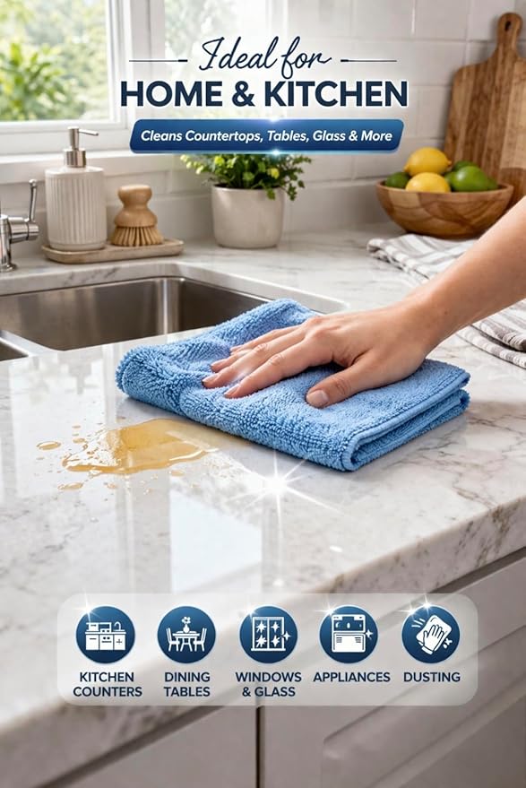 Microfiber Cleaning Cloth 6 Pack, Ultra Soft Towels for Car, Kitchen & Glass, Lint-Free, Streak-Free, Reusable 11x11 Inch