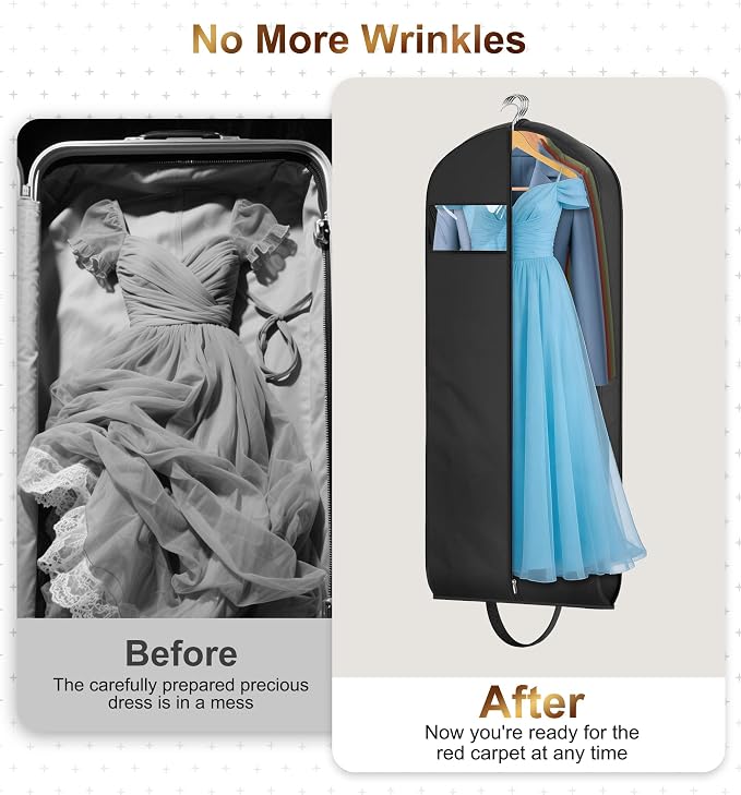 MISSLO 54" Garment Bags for Travel for Women Waterproof Dress Bags for Gowns 4" Gusseted Dress Protector Bag for Closet Storage Clothing Covers for Hanging Clothes Suit Carrier