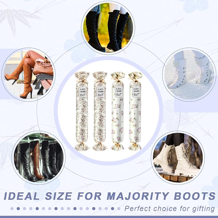 Maiteenly 2 Pairs Boot Shaper Stands with 8 Labels Cotton Tall Boot Inserts for Closet Organization