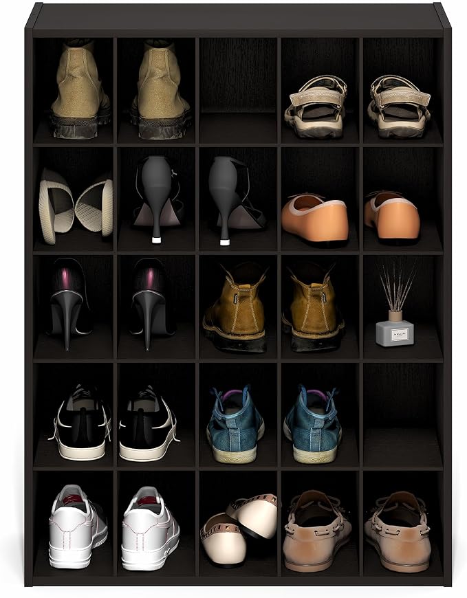 Furinno FANO 25-Cube Shoe Rack, Stackable Shoe Organizer, Dark Oak | 11.7 x 24.2 x 31.5, Shoes Storage, for Closet Entryway, Office, Garage
