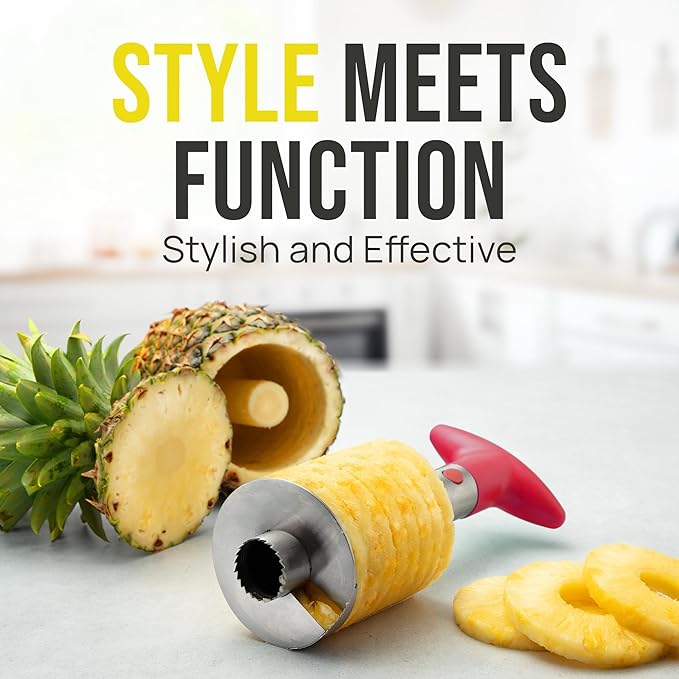 Zulay Kitchen Stainless Steel Pineapple Corer & Slicer – Heavy Duty Pineapple Cutter & Eye Removal Tool – Effortless Core Remover Tool with Sharp Reinforced Blade & Ergonomic Handle - Red