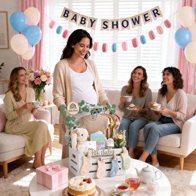 Wooden Baby Shower Crate Closet - Personalized Baby Gift Baskets with Hangers, Large White Newborn Shower Crate Box for New Mom Boys Girls