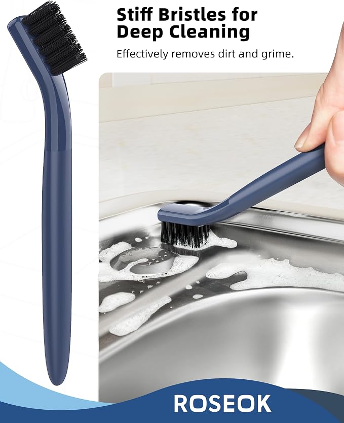 ROSEOK Grout Cleaner Brush Set, Detail Cleaning Brush Set, Nylon Bristles | Crevice Scrub Brushes, Deep Clean Brush Set for Edge, Tile, Sink, Corners, Drains, Blue