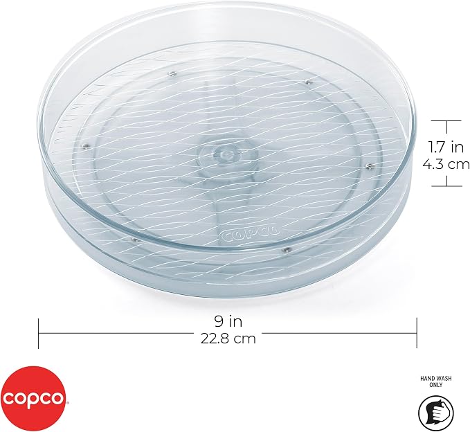 Copco 9 Inch Lazy Susan Turntable Organizer - Clear Plastic Rotating Cabinet Organizer for Kitchen, Pantry, Refrigerator, Bathroom, and Countertop Storage