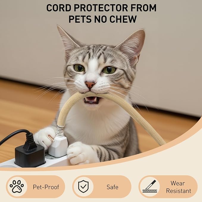 AGPTEK Cable Sleeve, Cable Management Desk Cord Cover Organizer Wire Hider for Home Office Computer TV Wire Loom Tubing Pet Proof Cord Protector from Cat Dog Chewing (Wood Color, 1.5"-6.6ft)