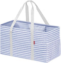 LHZK Standing Extra Large Utility Tote Bag with Metal Wire Frame and the Sides Rinforced, Extra Large Tote Bag with Handle, Reusable Grocery Bags Foldable, Beach Bag, Car Tote (Blue) | Metal Wire Frame