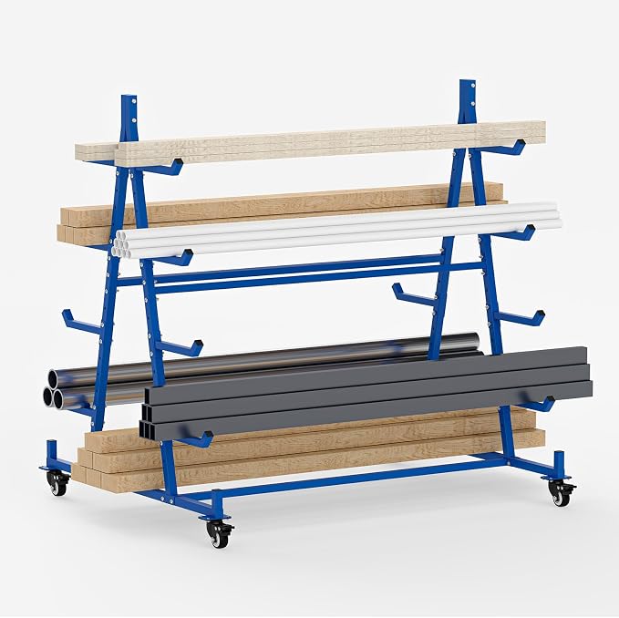 tonchean Lumber Storage Rack with Wheels, 55.9" D x 46.2" W x 54.3" H | Heavy duty mobile conduit pipe stand, 5 tier, can holds up to 1000lbs