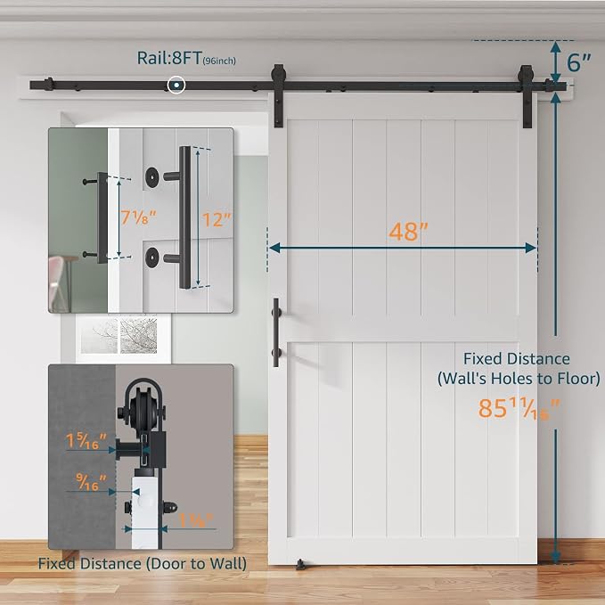 48''x84'' Sliding Barn Door with 8 Ft Barn Door Hardware Kit | Pre-Drilled Holes Easy Assembly - Include Installation Manual, Water-Proof PVC Surface, H-Frame, White