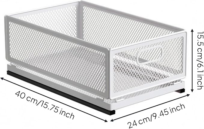 Gralara Pull-out Storage Basket Mesh Storage Basket Rounded Corners for Kitchen, Medium Storage Basket 40cm Long With Slide Rail
