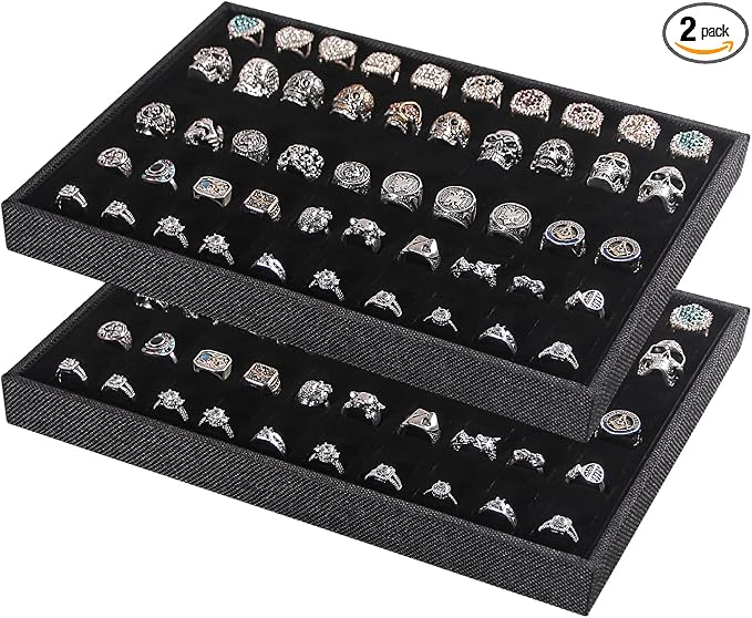 Julysky 2 PCS Stackable Ring Tray for Drawer,Jewelry Holder Organizer,Ring Display Stand for Selling
