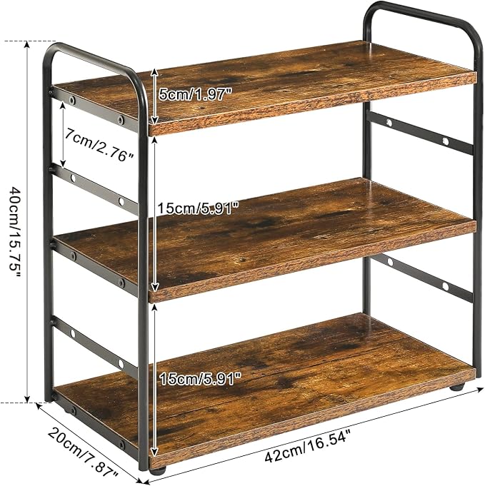 IBUYKE Counter Shelf,Kitchen Organization and Storage,Brown TWJ001H | 3-Tier Bathroom Countertop Organizer Tray Makeup Shelf Counter Standing Spice Rack Storage Shelf Cosmetic Holder