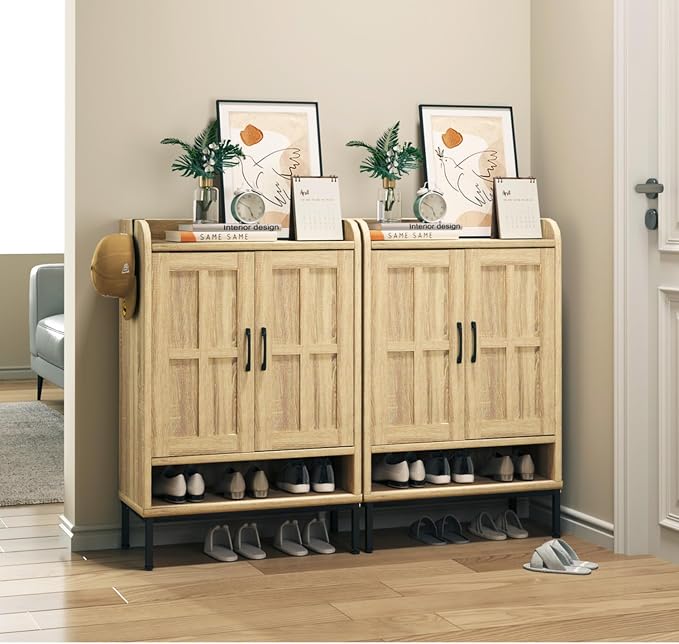 Shoe Cabinet, 6 Tier Shoe Cabinet for Entryway, Shoe Storage Cabinet with Adjustable Shelves and Metal Legs, 41.5" Tall Shoe Rack Organizer Cabinet for Entryway, Front Door, Hallway (Natural)