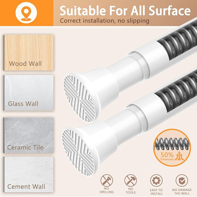 4 Pack White Spring Curtain Rods for Windows 23 to 46 Inch, Adjustable Pressure Tension Curtain Rods No Drilling, Small Tension Rod for Doorway Closet Door Kitchen Curtain
