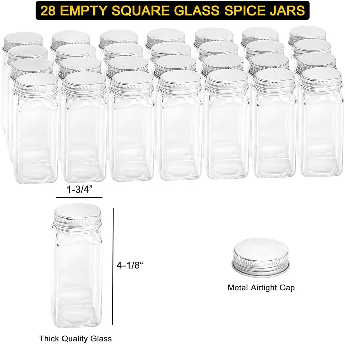 SpaceAid Spice Rack Organizer with 21 Spice Jars, 386 Spice Labels, Chalk Marker and Funnel Set for Cabinet, Countertop, Pantry, Cupboard or Door & Wall Mount - 21 Jars, 13.4" W × 9" H, Black
