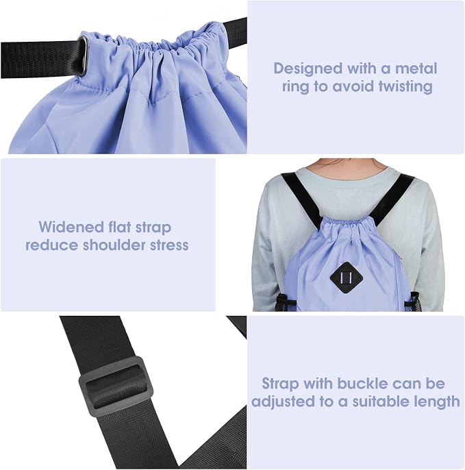 WANDF Drawstring Backpack with Shoe Compartment, Sports Gym Bag | Multi-Pocket Storage, Water-Resistant Fabric, Cinch String Bag