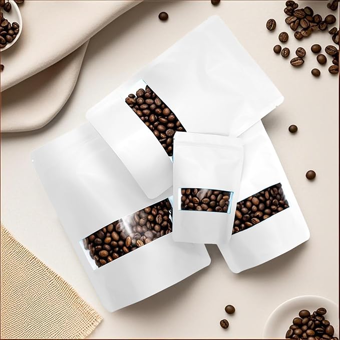 100PCS Foil Pouch Mylar Bags with Clear Window,ULIFESTAR Stand Up Sealable Bags with Tear Notches,Resealable for Food,Party Favors,Gift Packaging and Small Business(14 * 20cm/5.51 * 7.87",White)