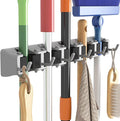 Lifewit Mop and Broom Holder Wall Mount, Anti-Slip Broom Hanger for Cleaning Supplies Organizer, Easy Install Tool Hanging Rack for Closet, Kitchen, Garage, 5 Slot 6 Hooks, Hold 30lbs, Gray, 1 Pack