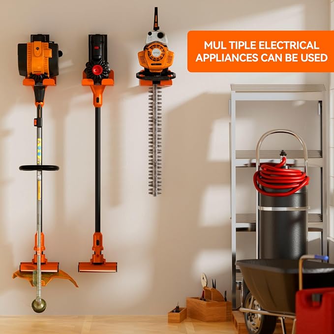 JNIHEEP Garage Organizer Trimmer Rack,Garden Power Tool Hanger,3Pack,Orange | Weedeater Rack, Heavy Duty Weed Whackers Holder Wall Mounted for Grass Trimmer, Hedge Trimmer, Garage Trimmer, Garden Tools
