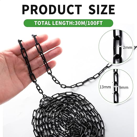 100 ft 1/12" Metal Hanging Chains Fixture Chain Decorative Chain Light Duty Chain Utility Chains for Hanging Plants, Basket, Light Fixture, Chandelier, Lamp (2mm 100ft)