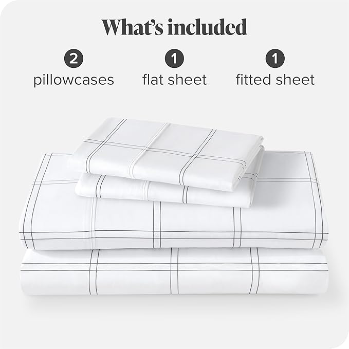 Bare Home Queen Sheet Set - Luxury 1800 Ultra-Soft Microfiber Bed Sheets - Double Brushed - Deep Pockets - Easy Fit - 4 Piece Set - Bed Sheets (Queen, Modern Plaid - White/Grey)