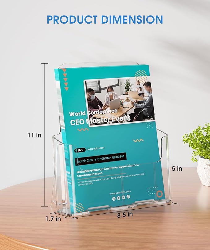 KTRIO Acrylic Brochure Holder 8.5 x 11, 4 Pack Literature Display Stand | Desktop/Wall-Mount, Clear Plastic Flyers Holder Fits 8.5" Wide Magazines, Pamphlets, Documents, Booklets, Journals, Menus